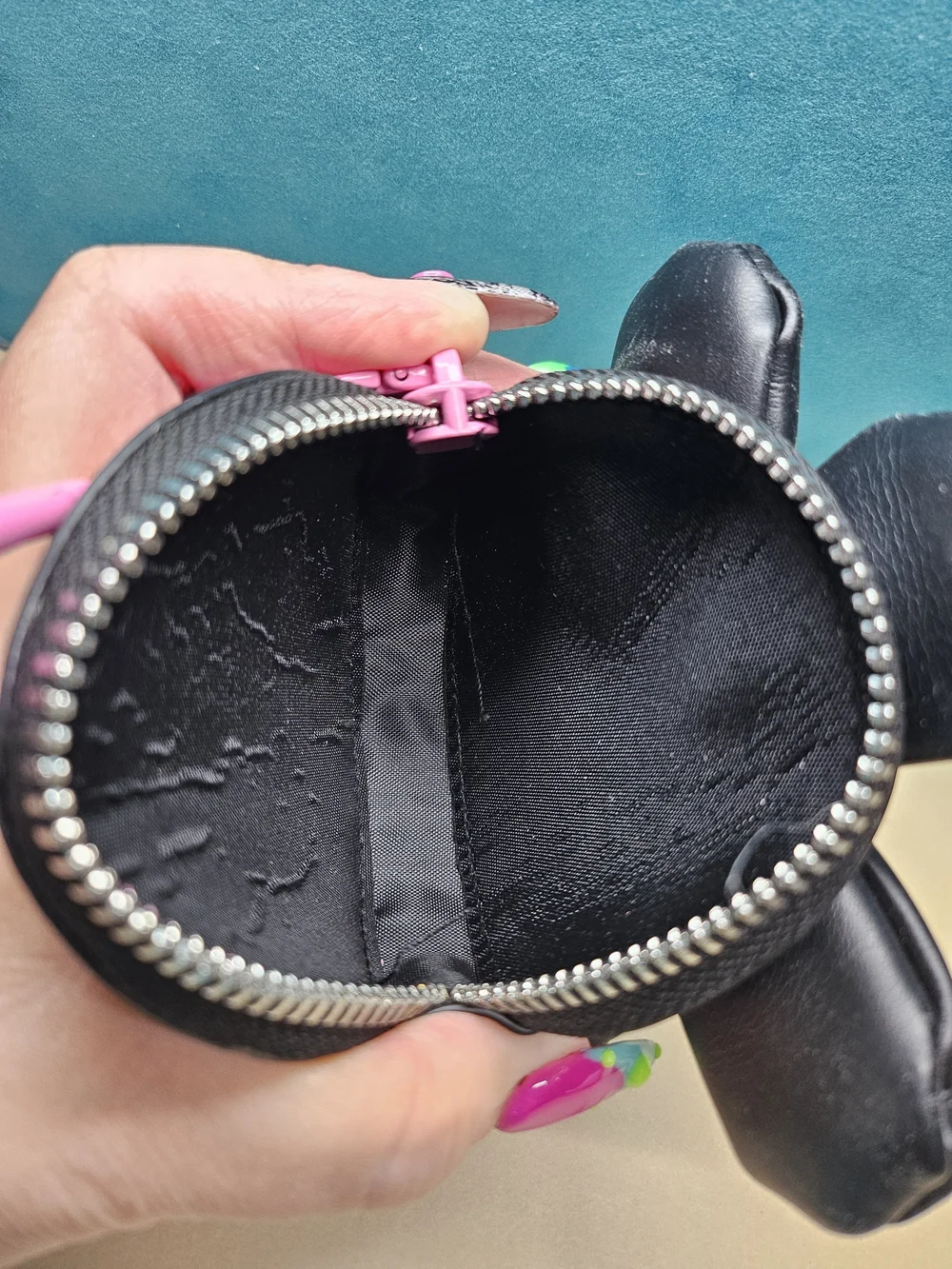 Steve Madden Black Flower Coin Pouch with Pink Center